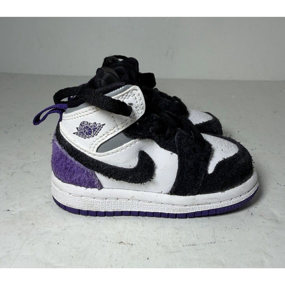 Nike Air Jordan 1 Mid SE White Purple Black Infant Shoes Size 4C BQ6933-105